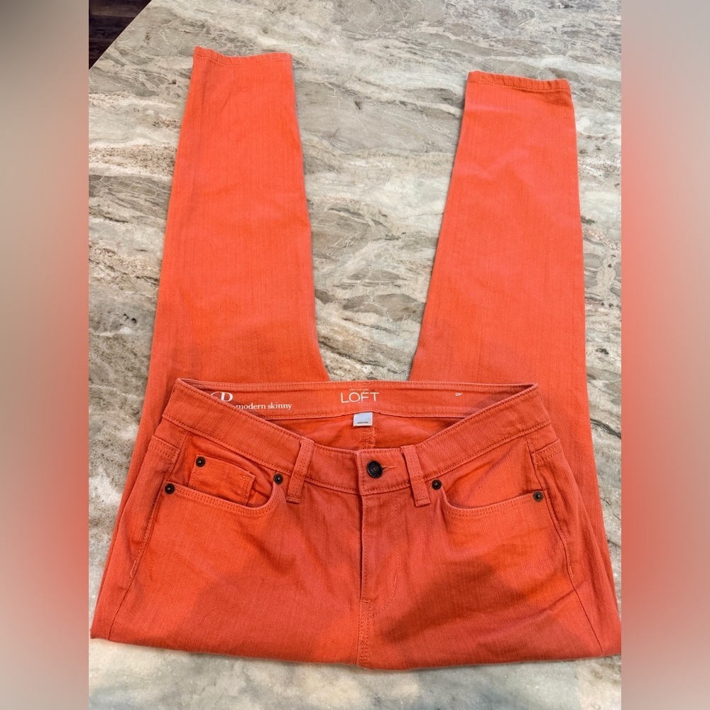 LOFT Modern Skinny Jeans 6P Petite Orange Coral Mid Rise